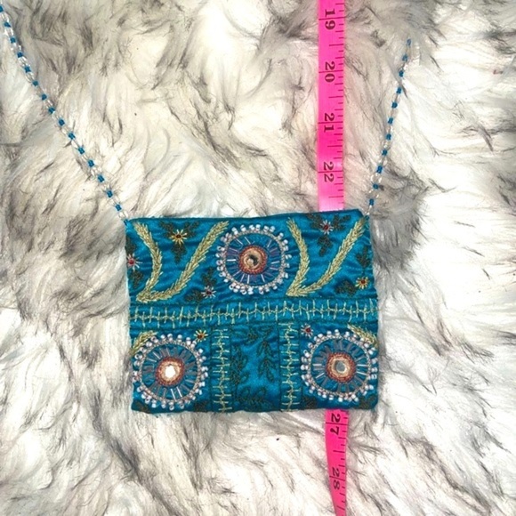 Y2k beaded bag mini beaded bag vintage beaded bag moyna bag Blue travel purse - Picture 12 of 13